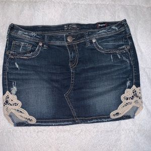 Silver mini jean skirt